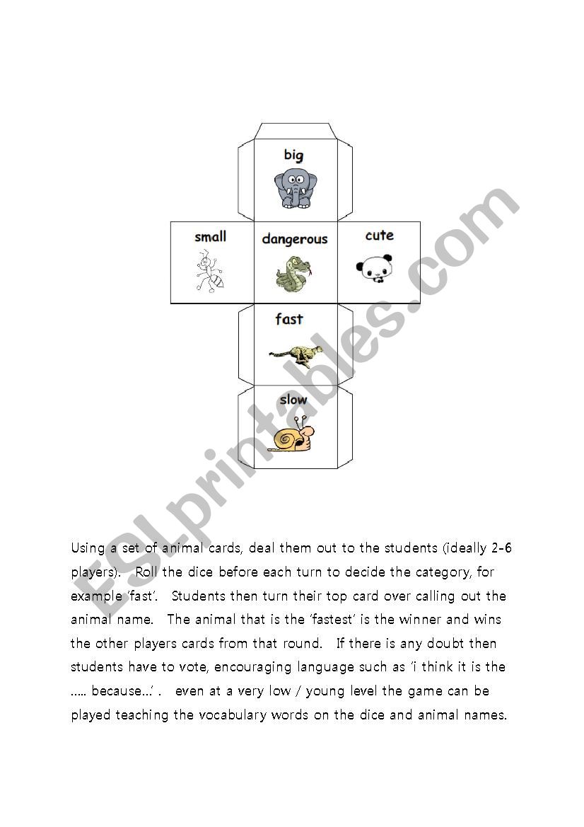 Animal dice game worksheet