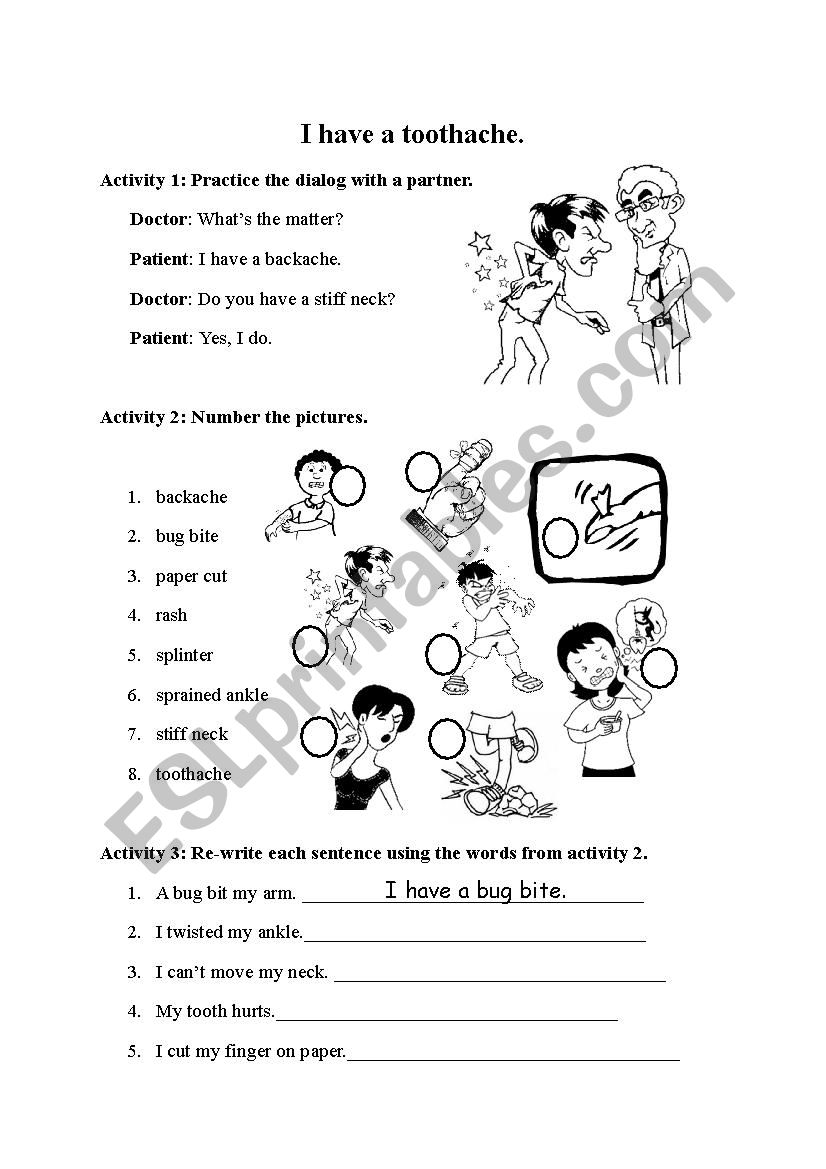 I Have a Toothache worksheet
