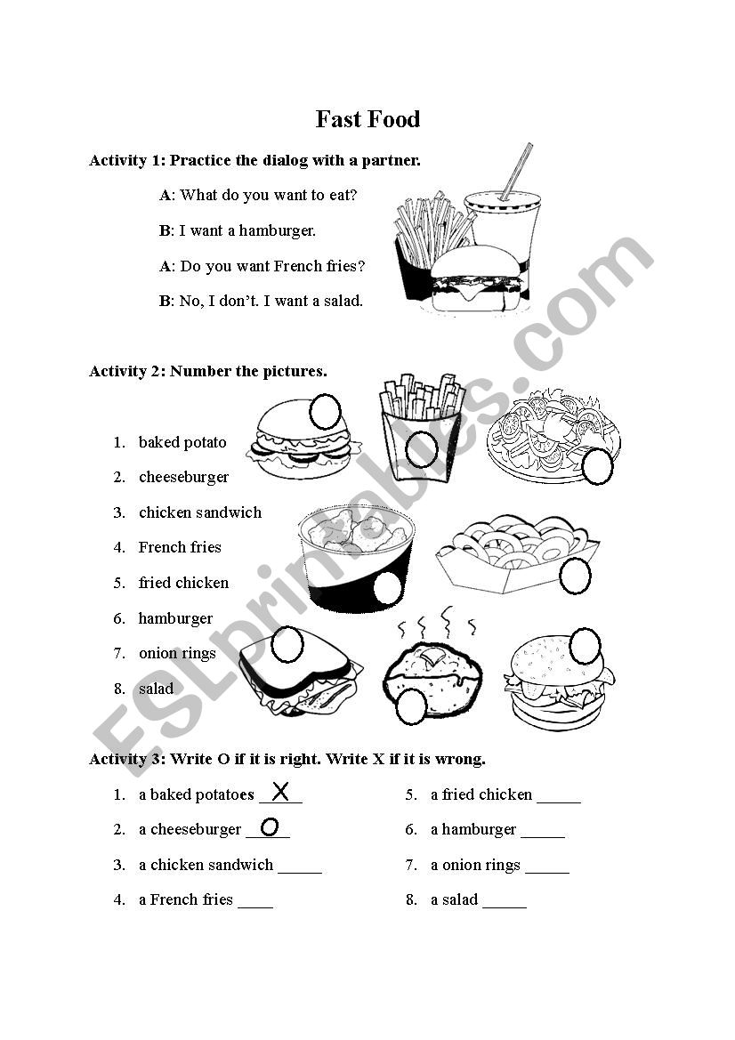 Fast Food worksheet