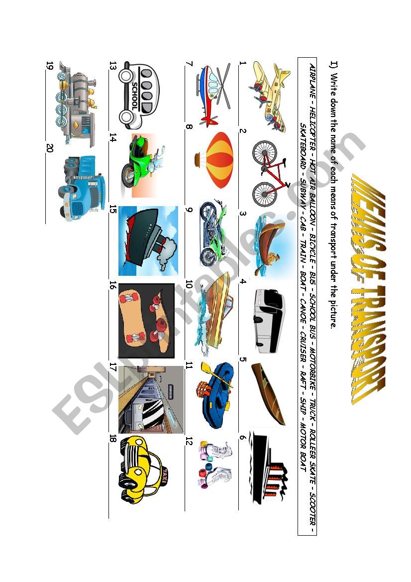 means of transport activity worksheet