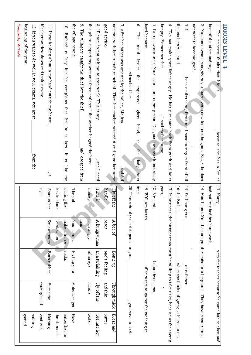 Idioms  worksheet