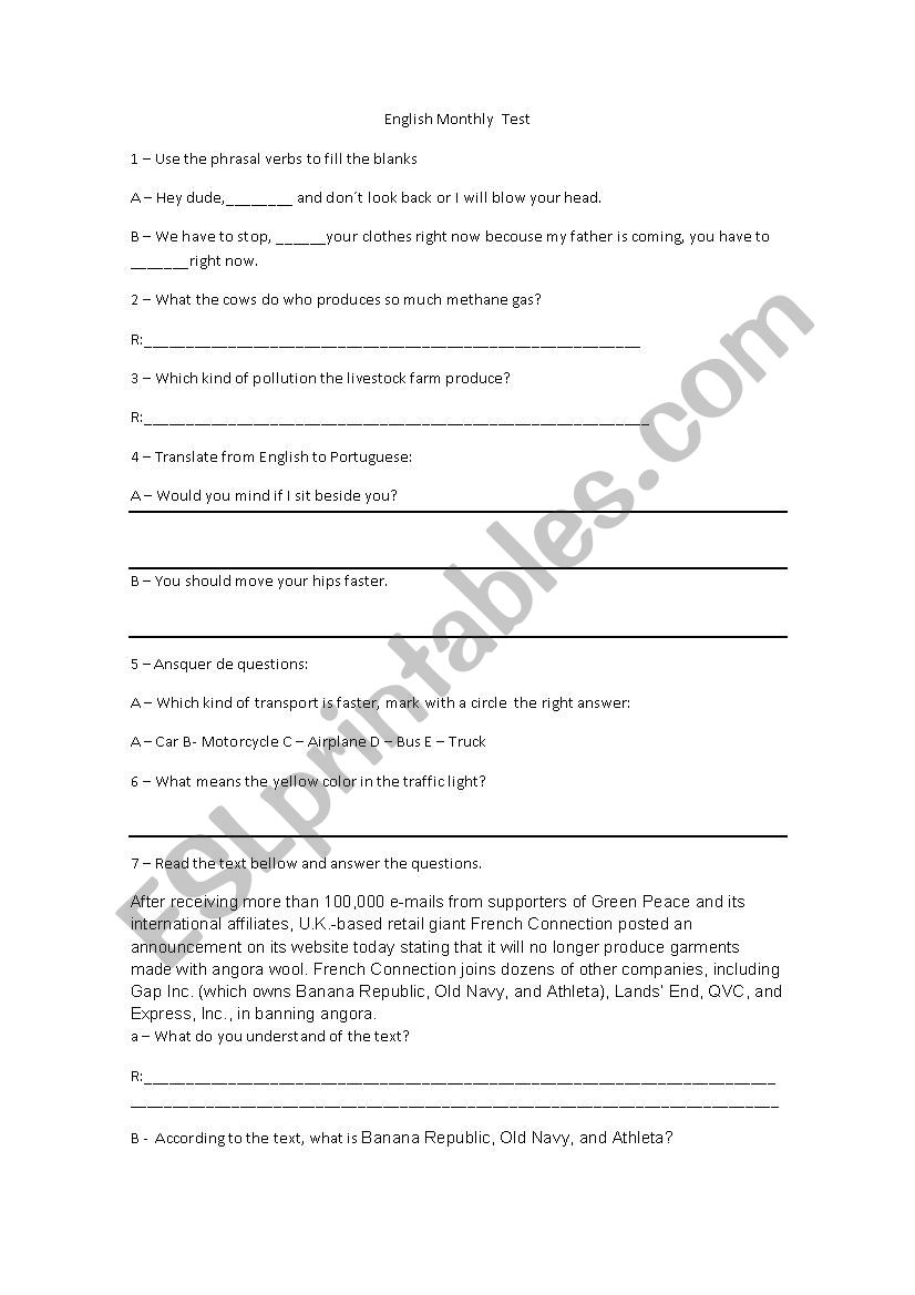 English test compreensive and use of would, should and could.