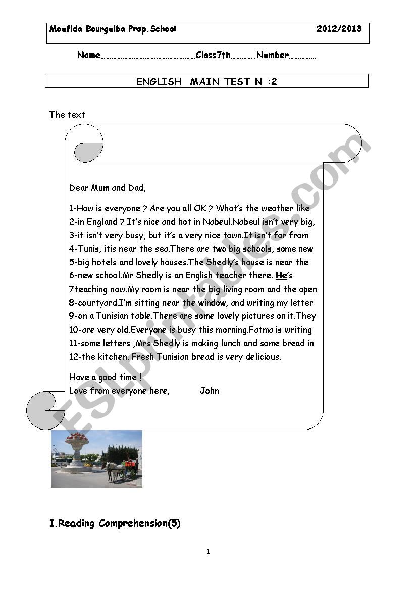 End Term test 7th form worksheet