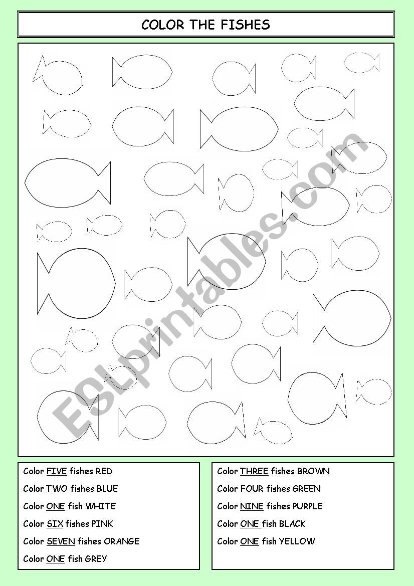 COLOR THE FISHES  worksheet