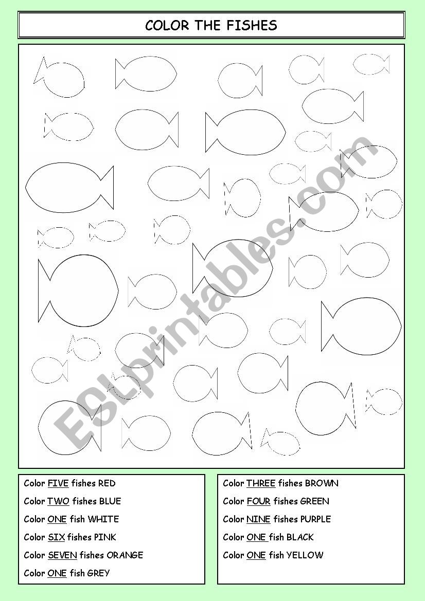 COLOR THE FISHES  worksheet