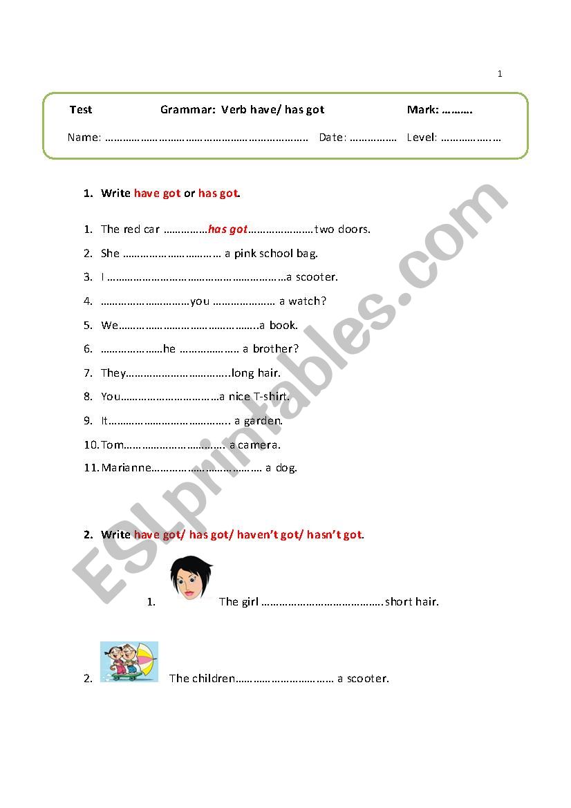 have got/ has got worksheet