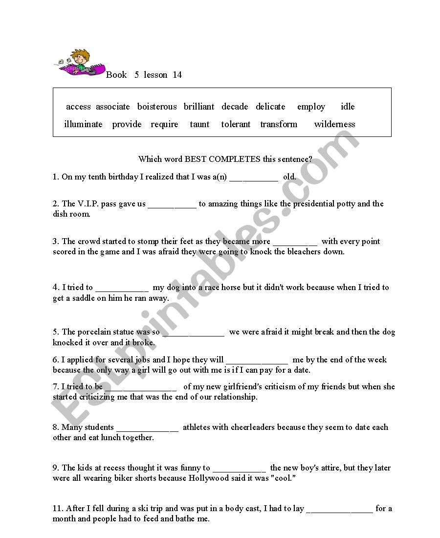 General vocabulary worksheet