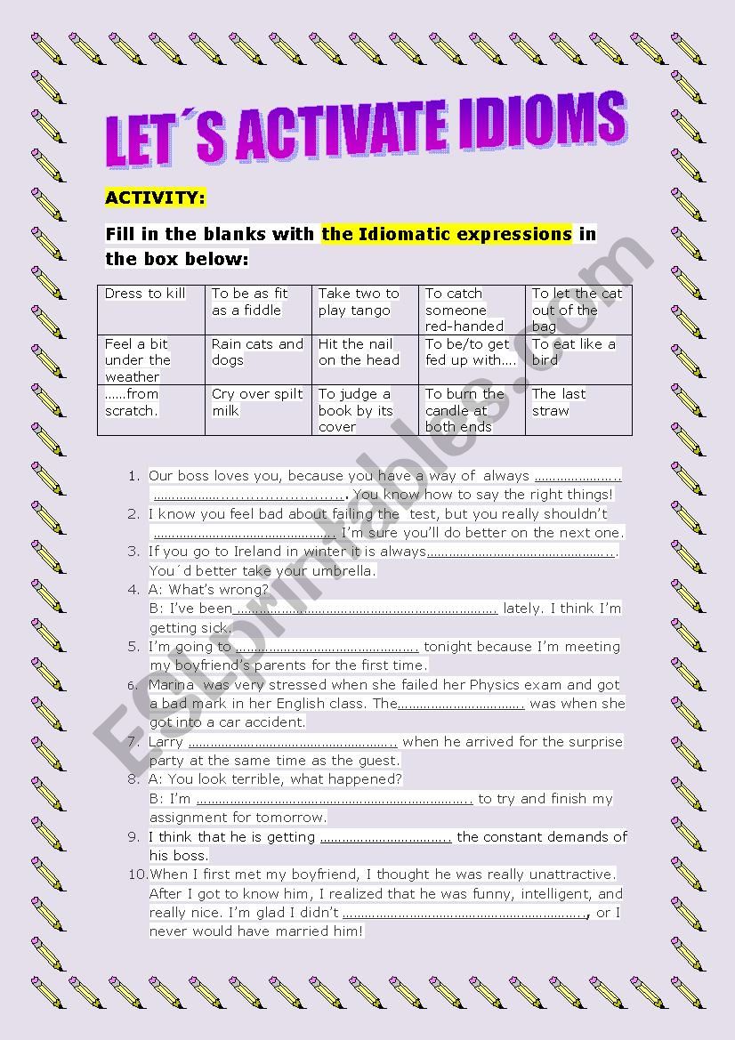 Let´s Activate Idioms worksheet Let´s Activate Idioms worksheet