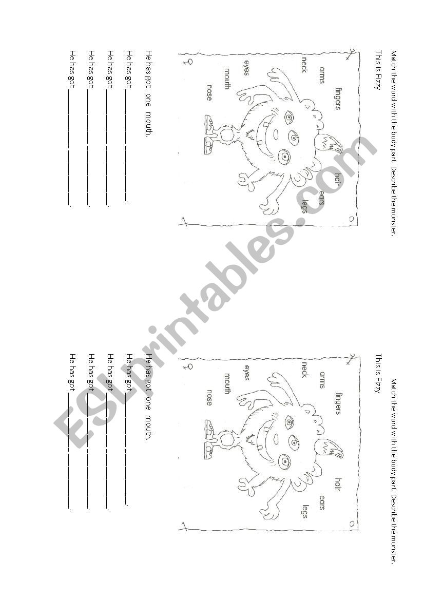 Body parts, Monster worksheet