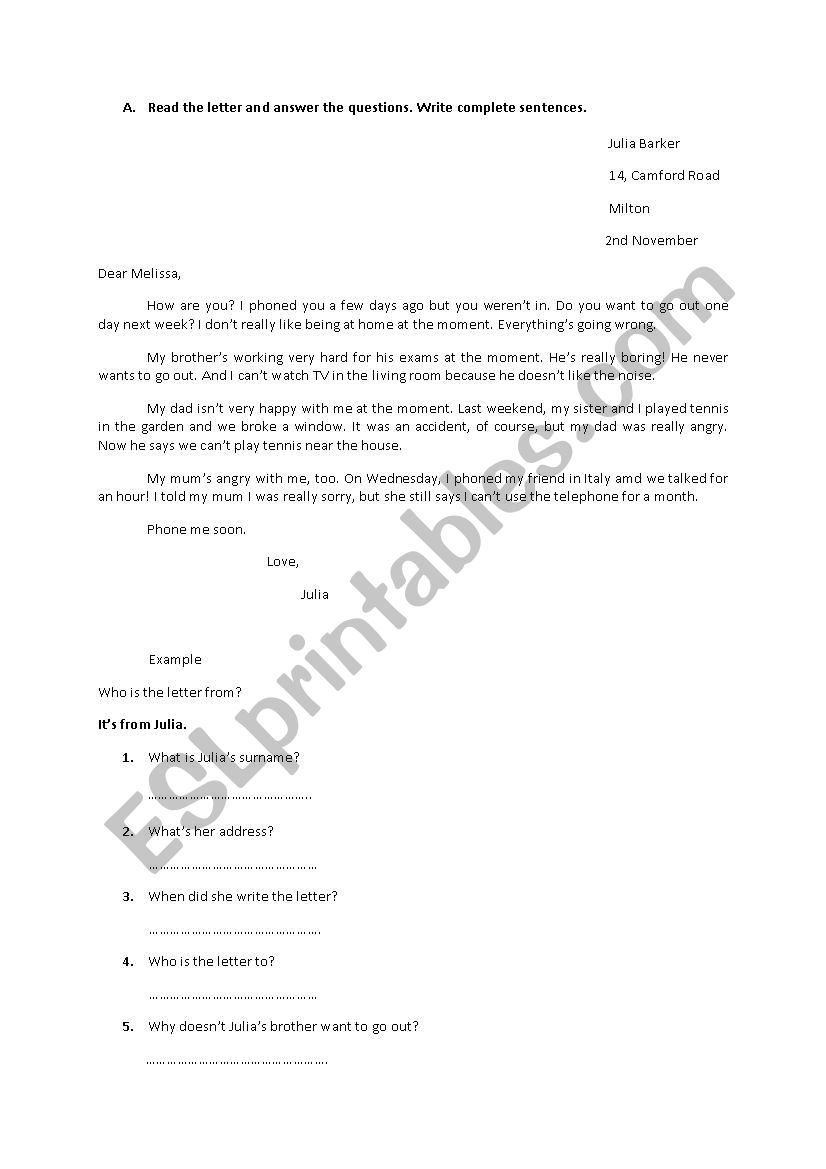 a letter worksheet