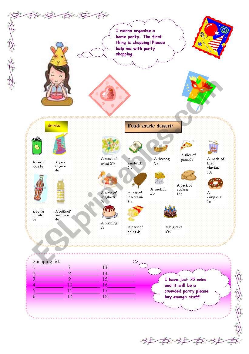 food/ drink worksheet