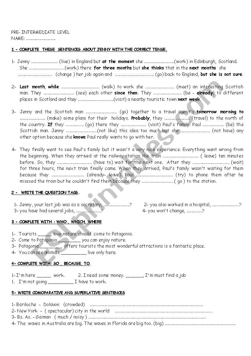 pre-intermediate level- exam exercises