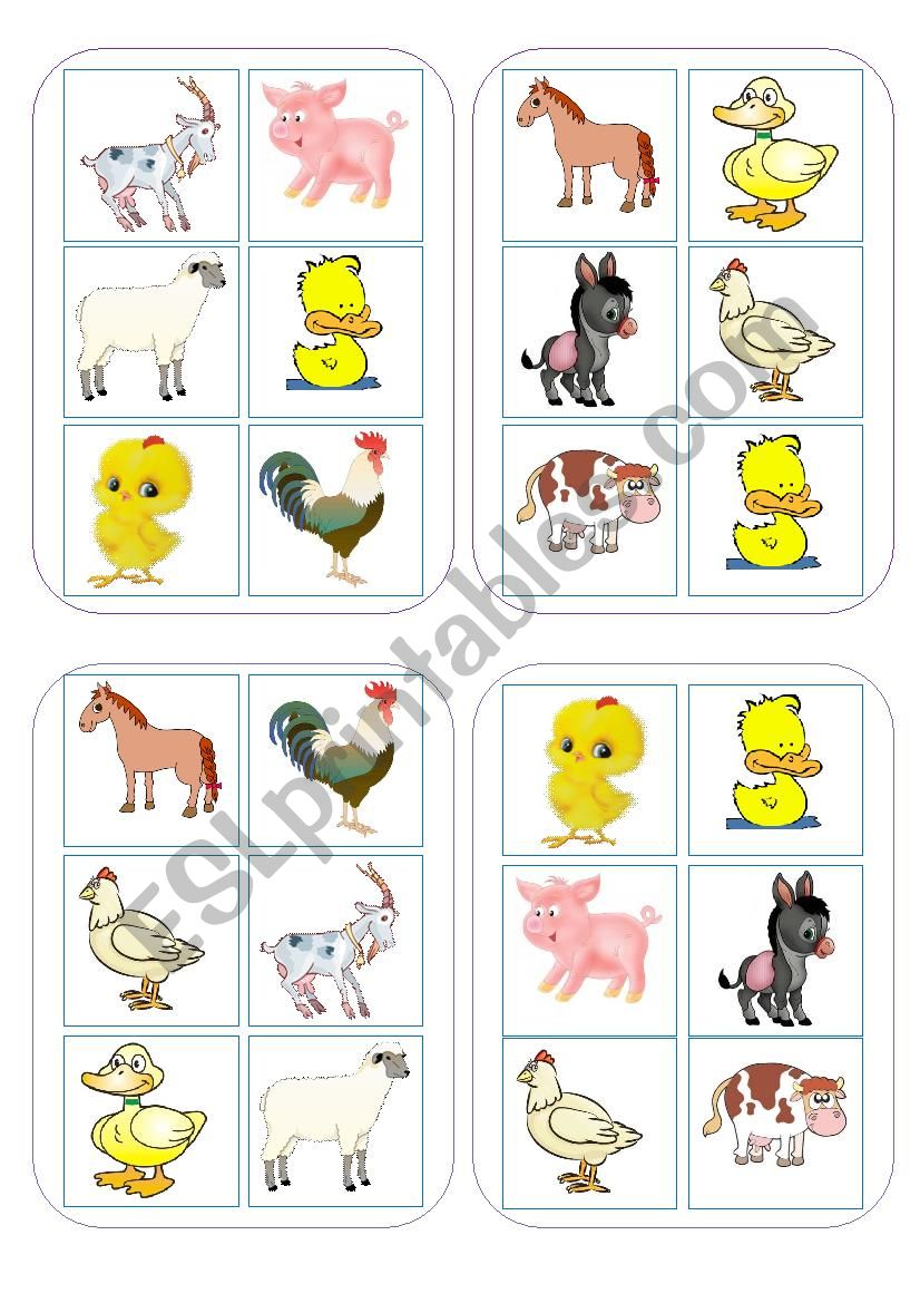 Bingo Game Farm animals worksheet