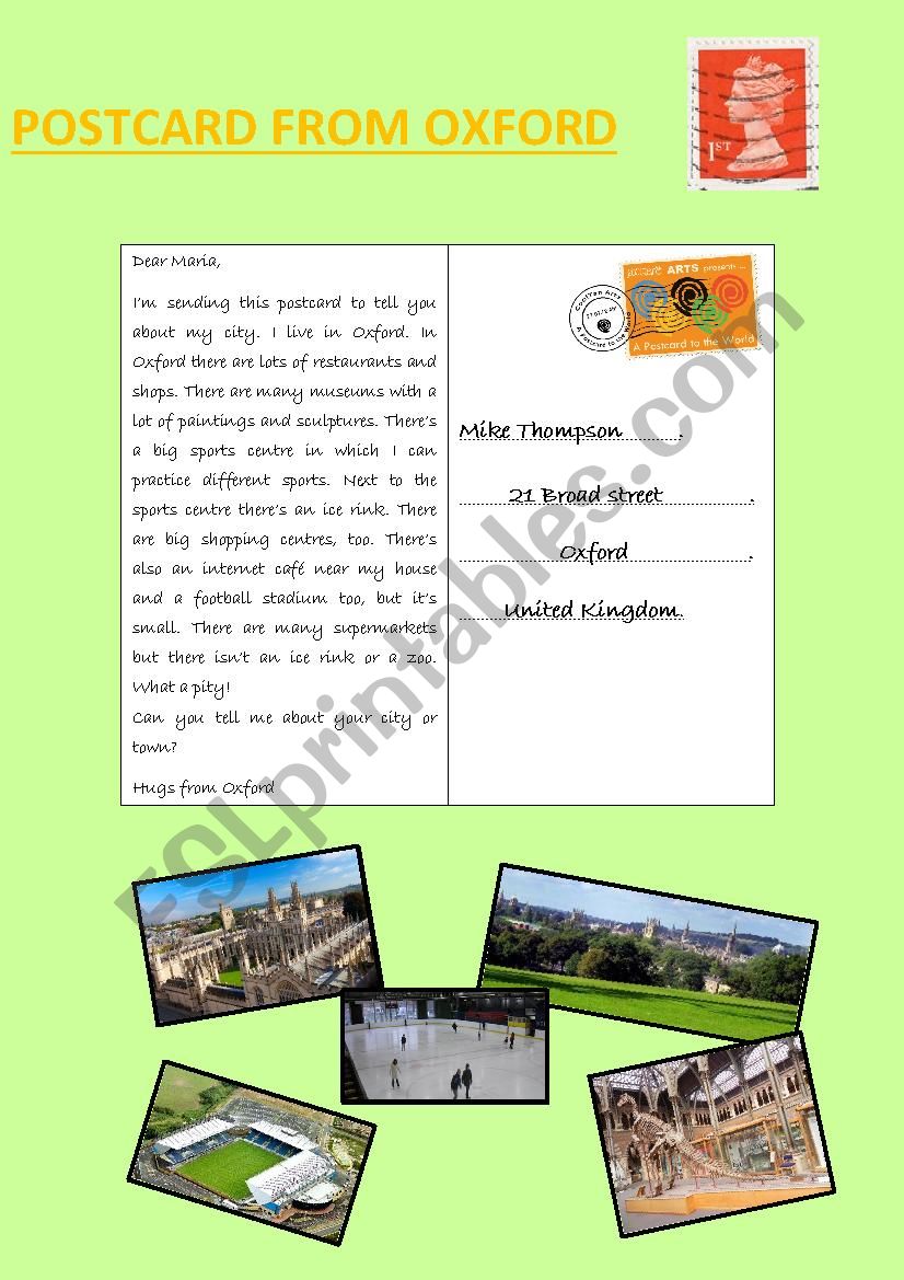 Postcard from Oxford worksheet