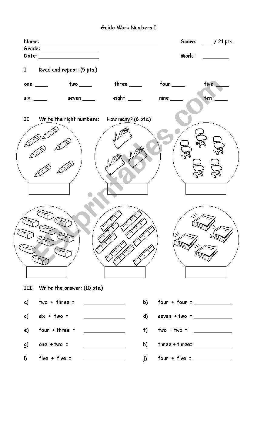 numbers worksheet