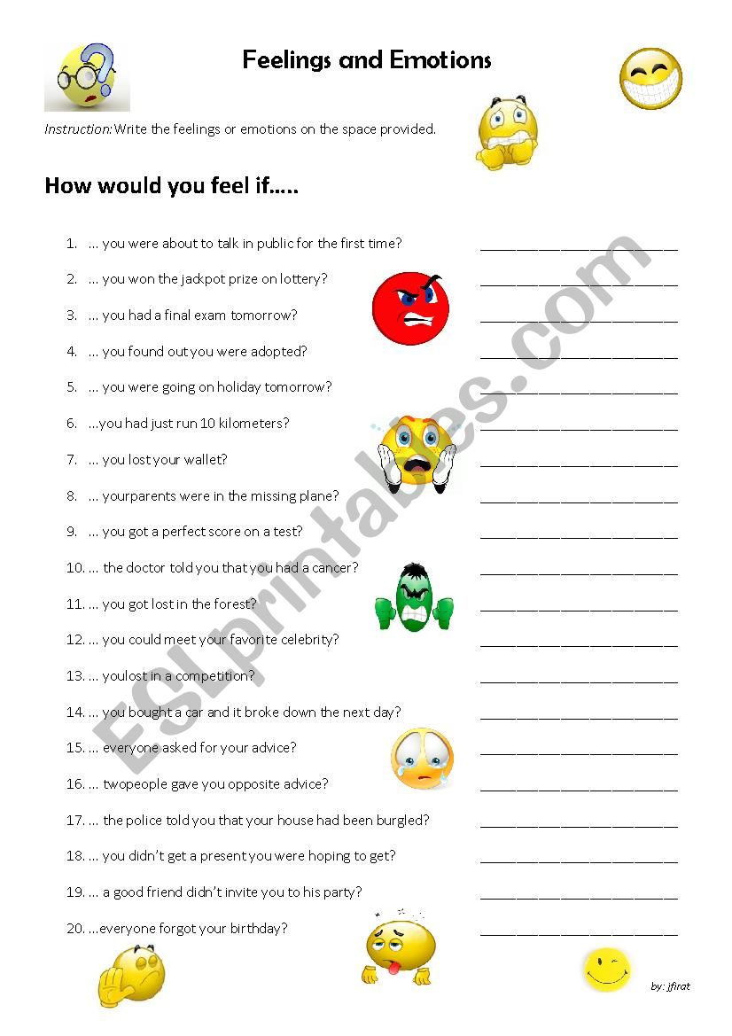 Feelings and Emotions worksheet