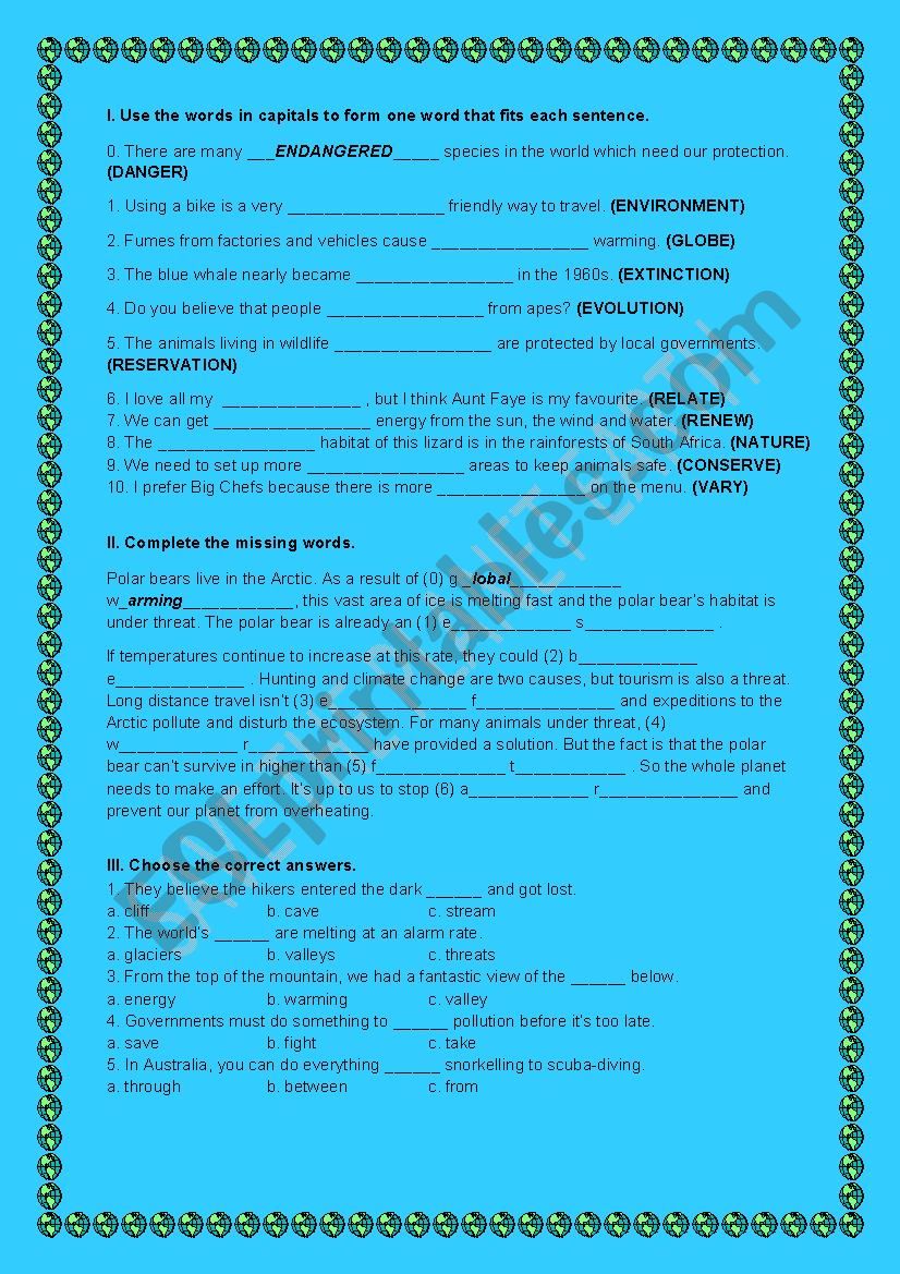 Vocabulary about environment worksheet