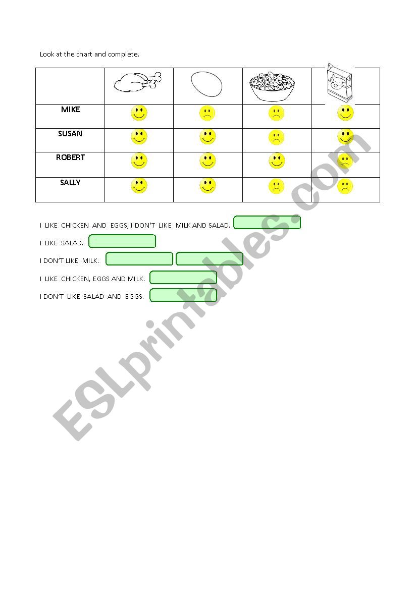 Food, like and dislike worksheet