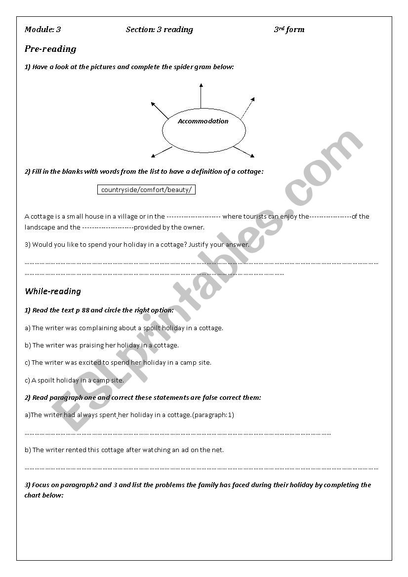 section Three 3rd year  worksheet