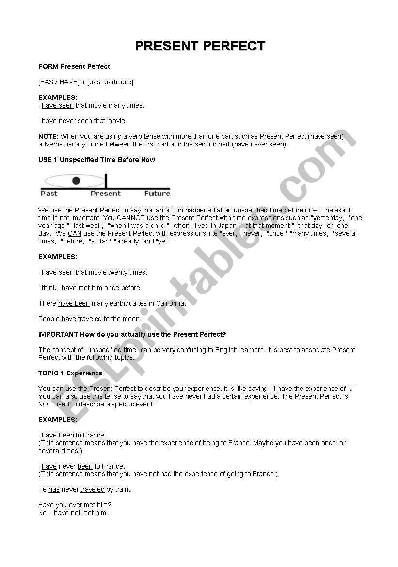 Grammar - Present Perfect worksheet