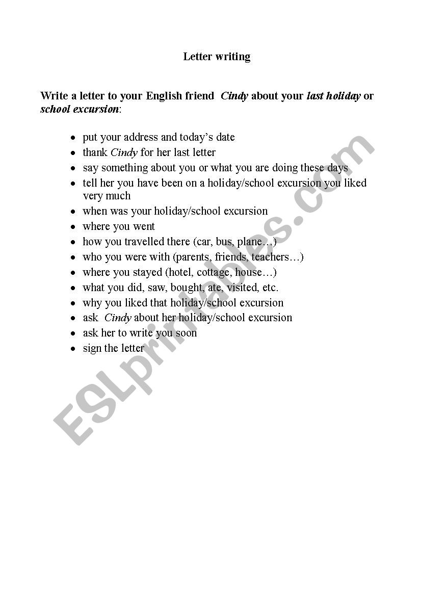 letter writing worksheet