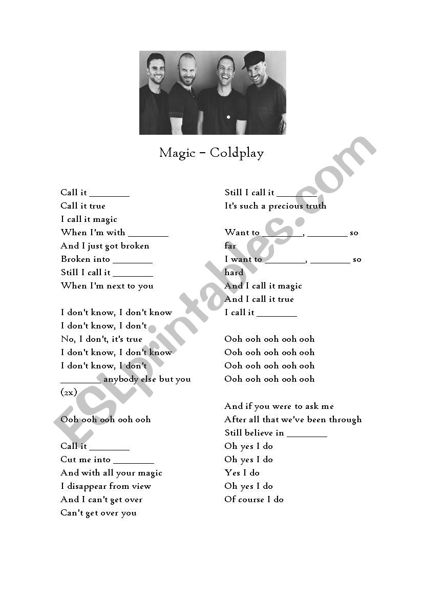 Magic - Coldplay worksheet