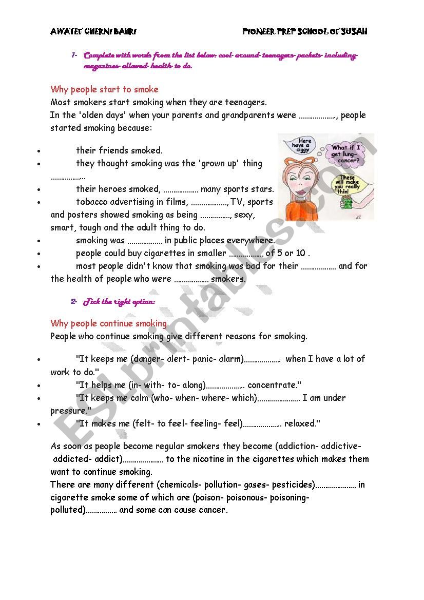 SMOKING worksheet