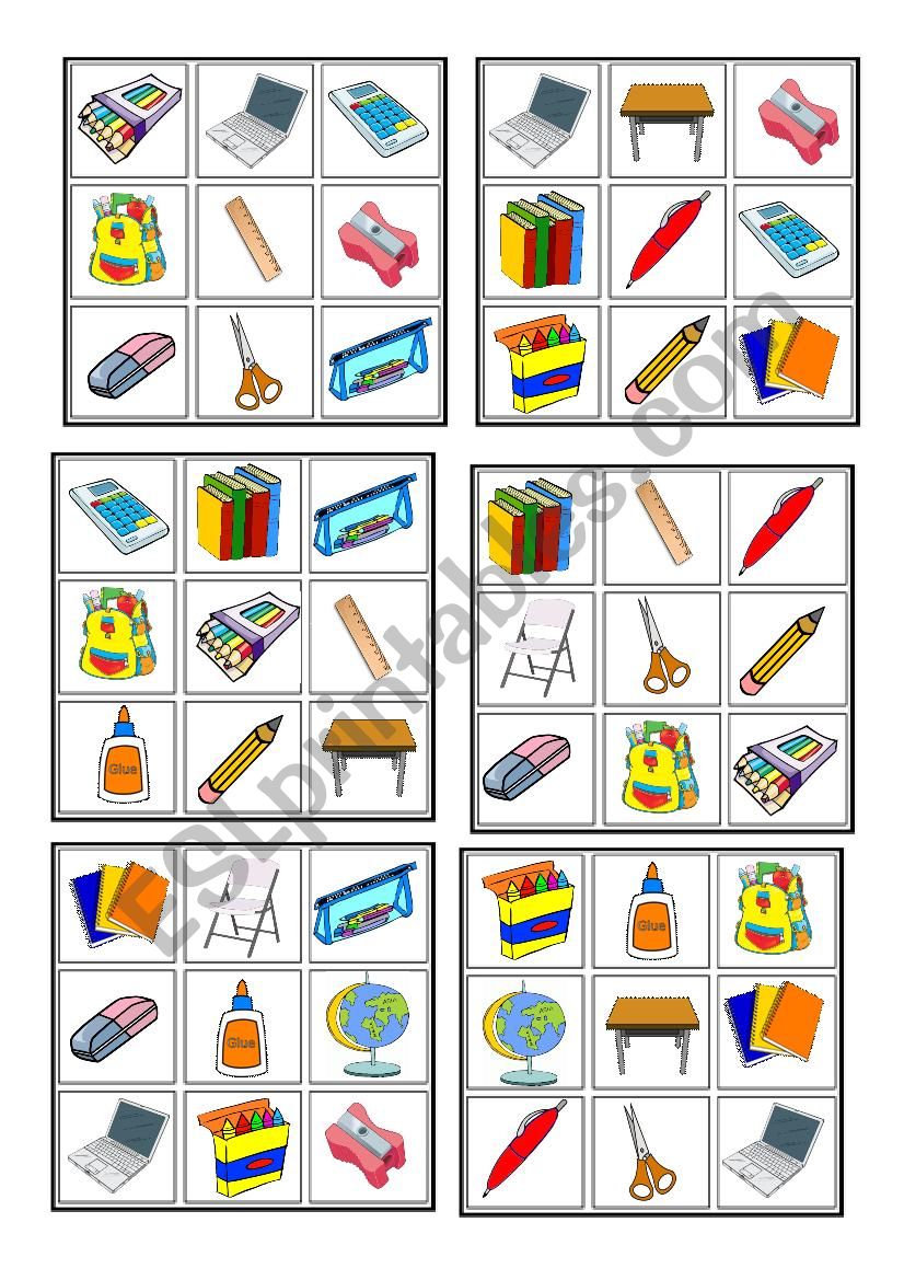 school objects worksheet