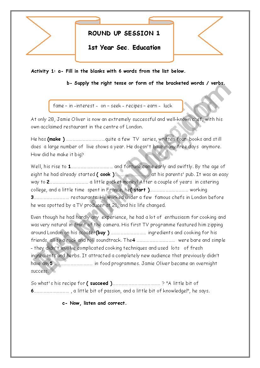 review session Jamie Oliver worksheet