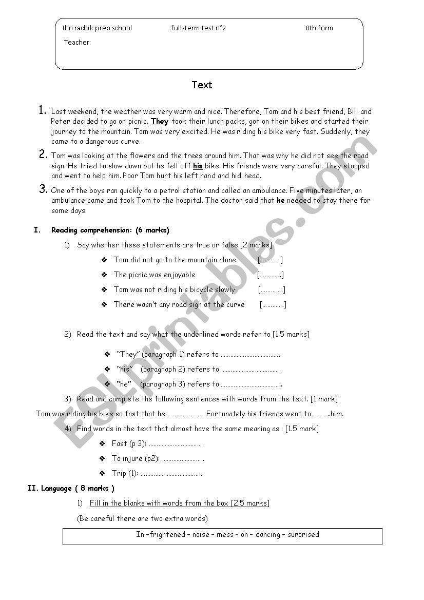full-term test n° 2  8th form 