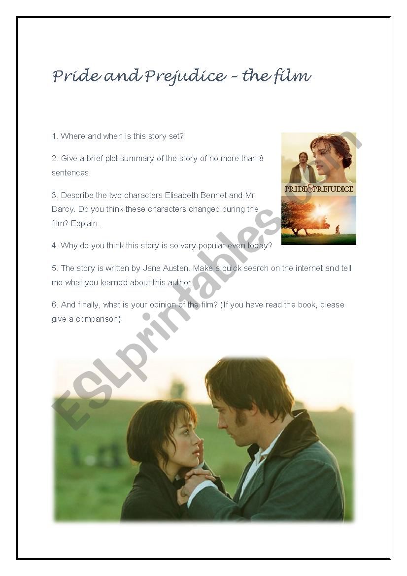 Pride and Prejudice worksheet