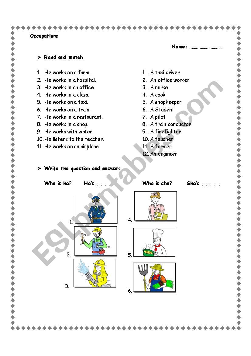 Occupations worksheet