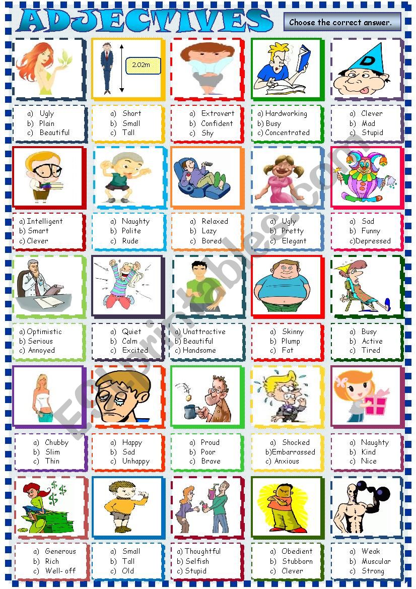 Adjectives multiple Choice Activity ESL Worksheet By Spied d aignel