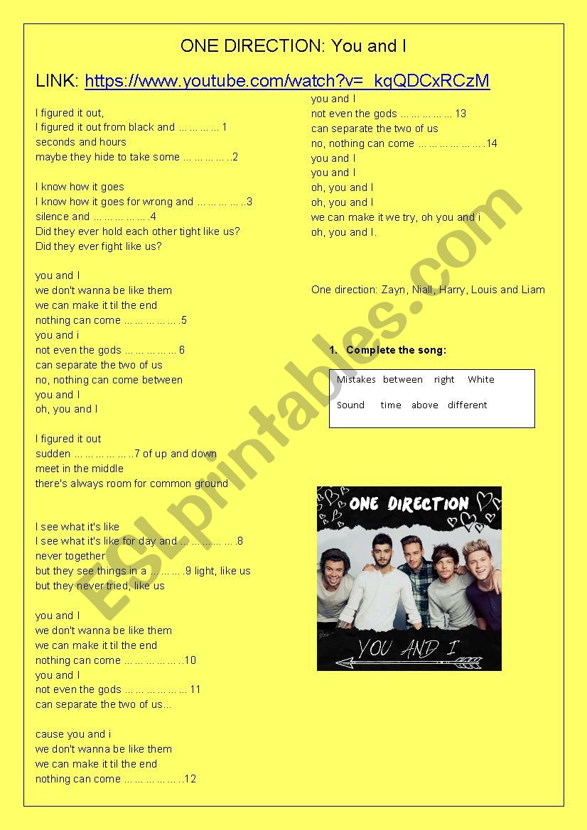 YOU AND I worksheet