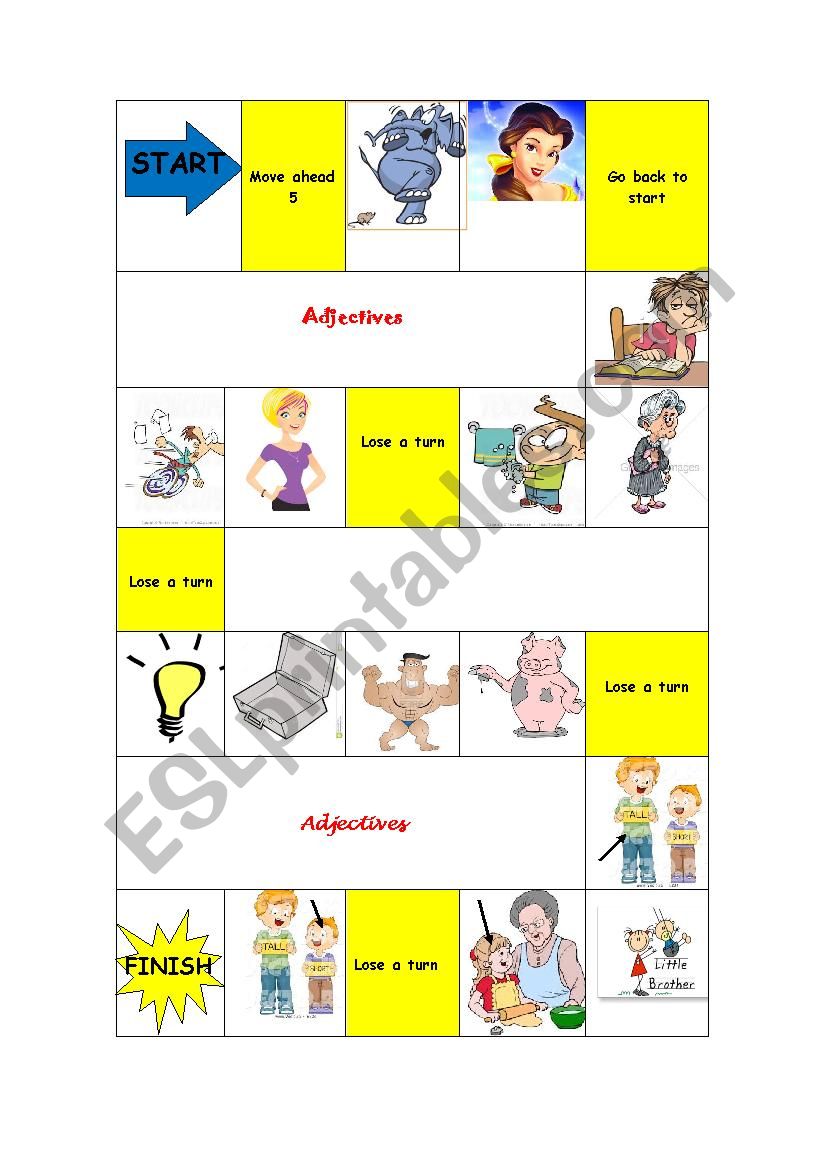 Adjectives board game worksheet