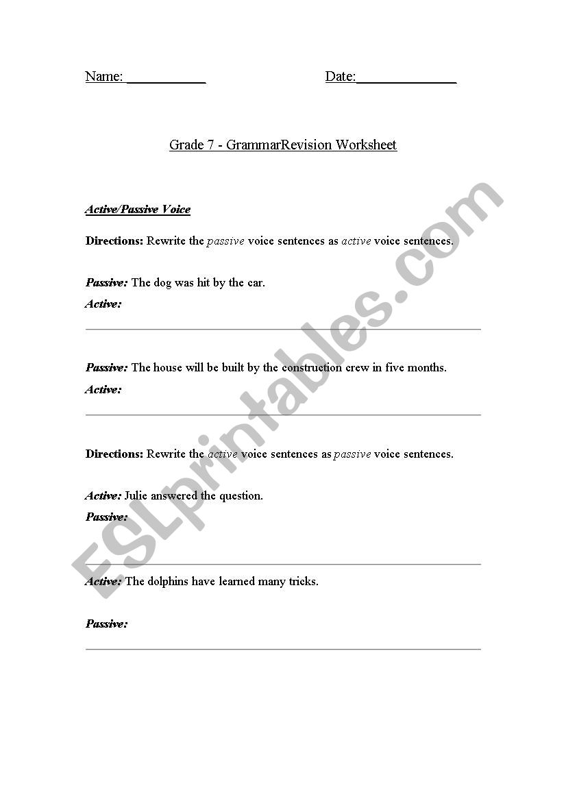 Grammar Grade 7 Worksheet Esl Worksheet By Salam1564