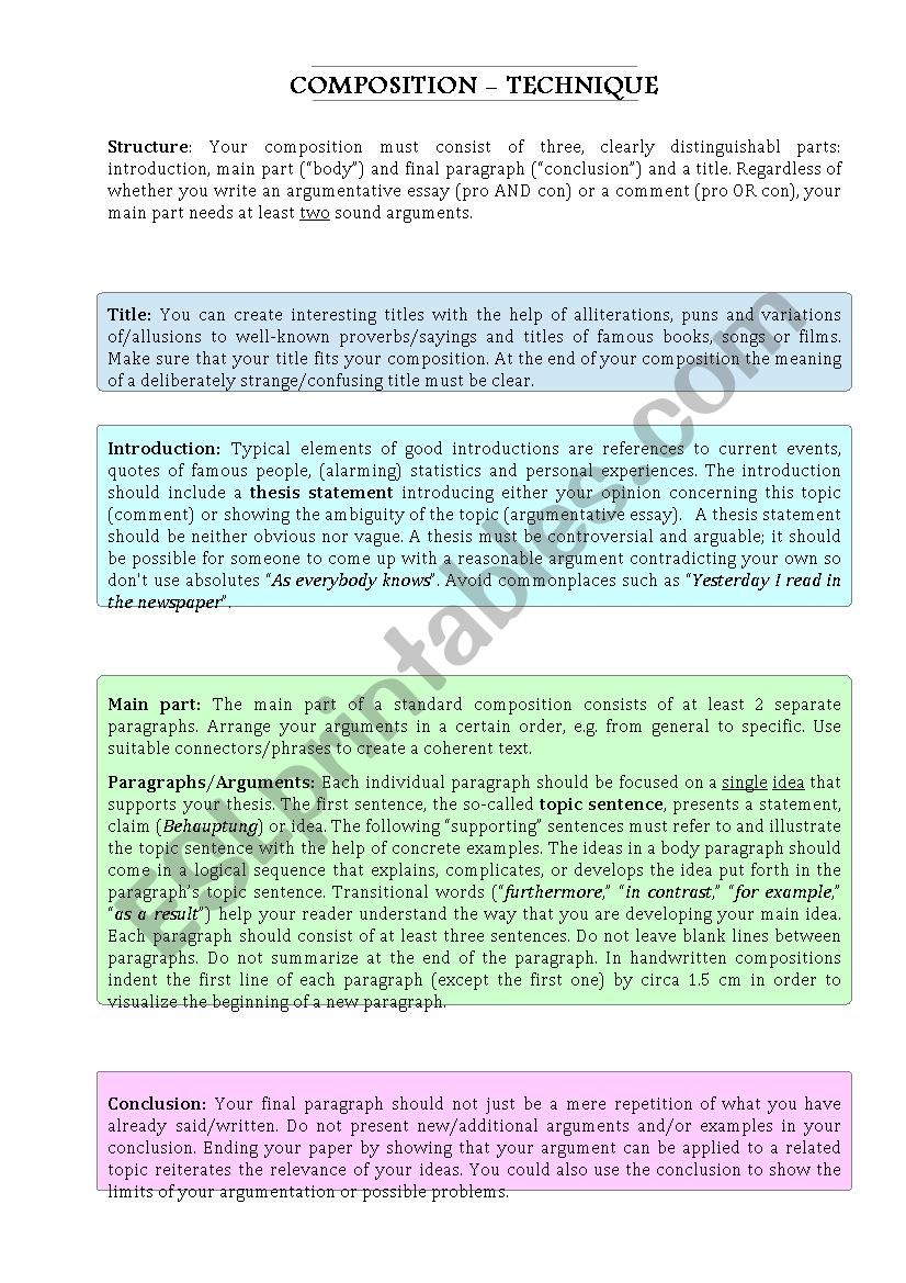 How to write a composition worksheet