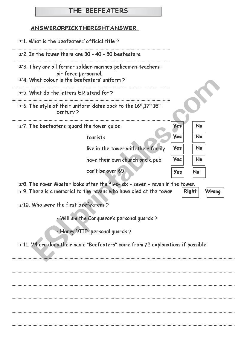 beefeaters worksheet