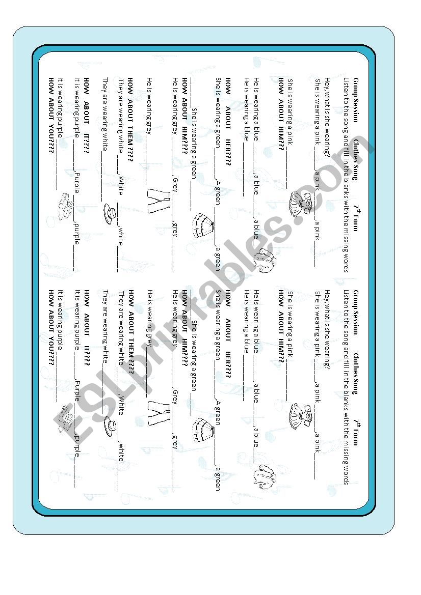 Clothes Song worksheet