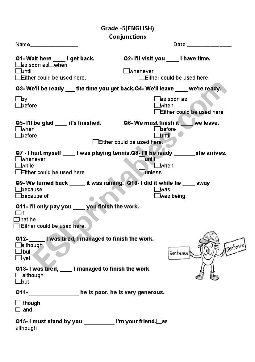 Conjunctions worksheet