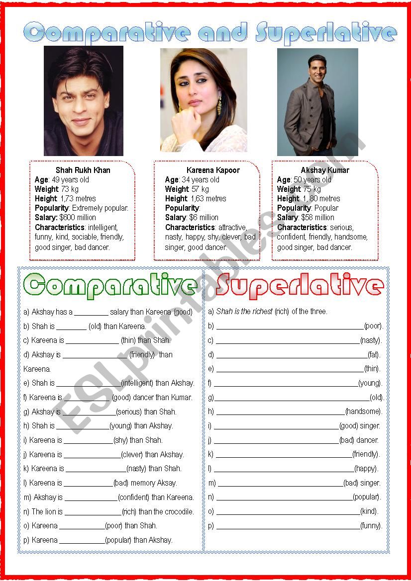 Bollywood and comparatives worksheet