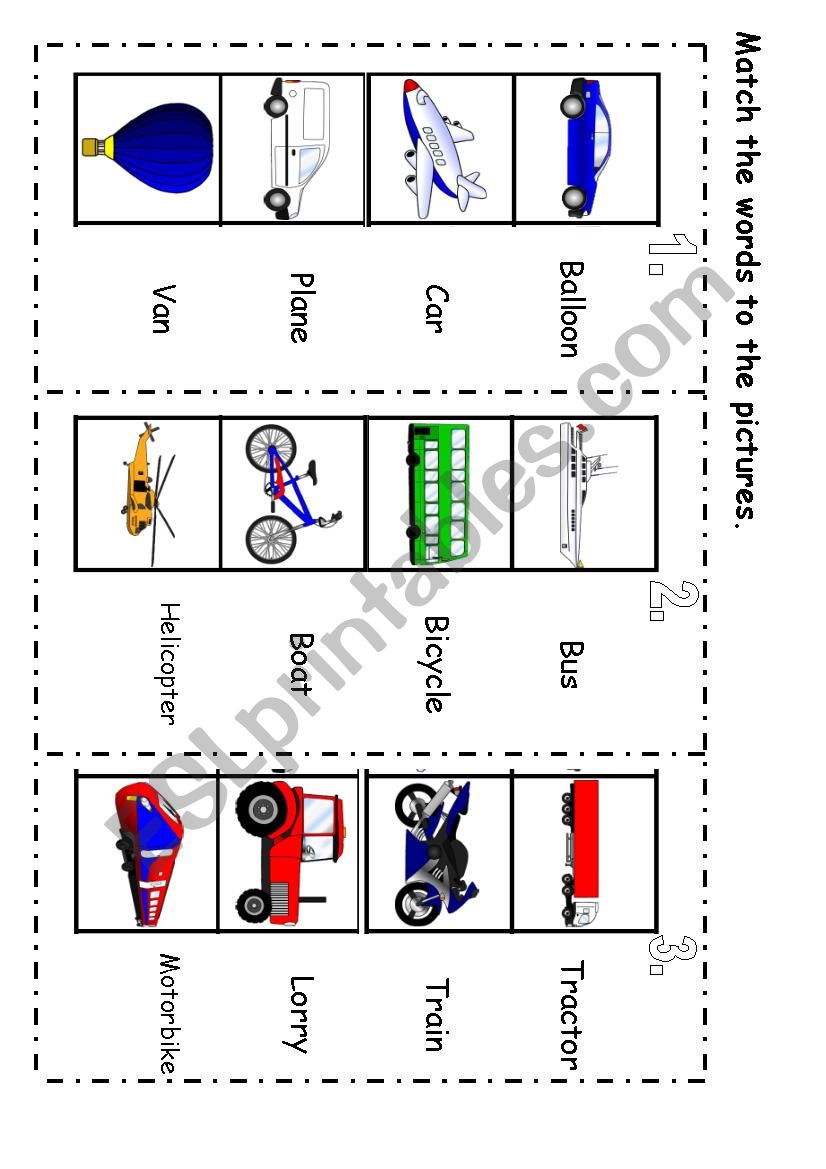 Means of Transport Vocabulary Matching Worksheet