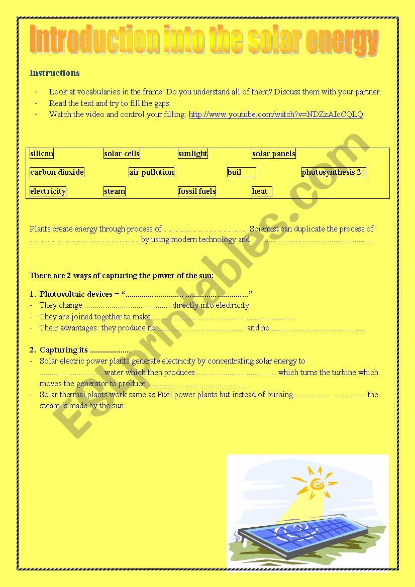 Solar Energy worksheet