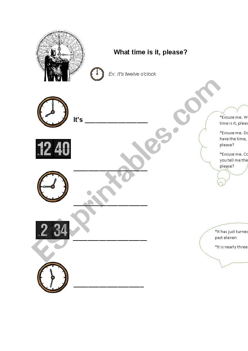 What time is it, please? worksheet