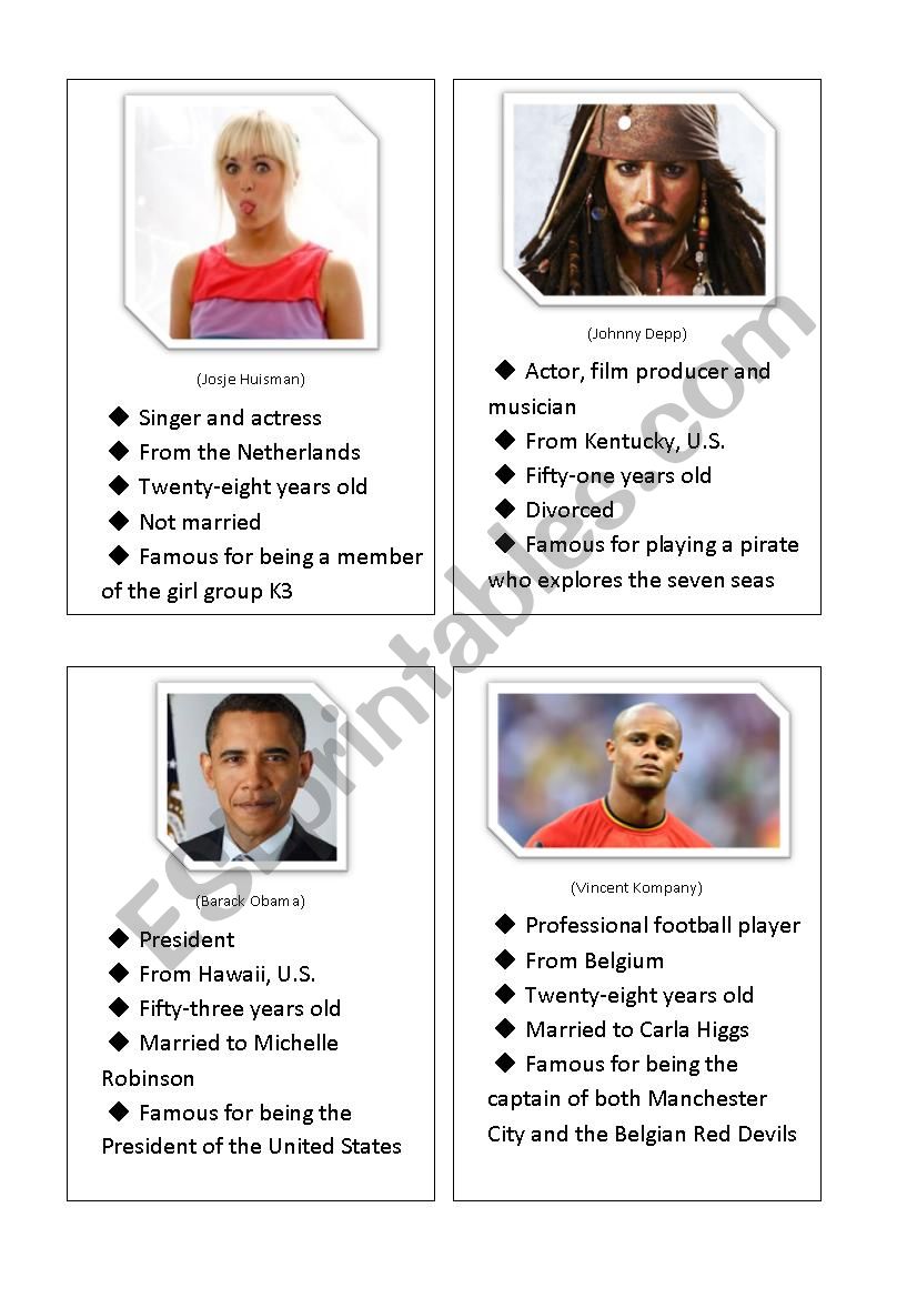 celebrity facts cue cards worksheet