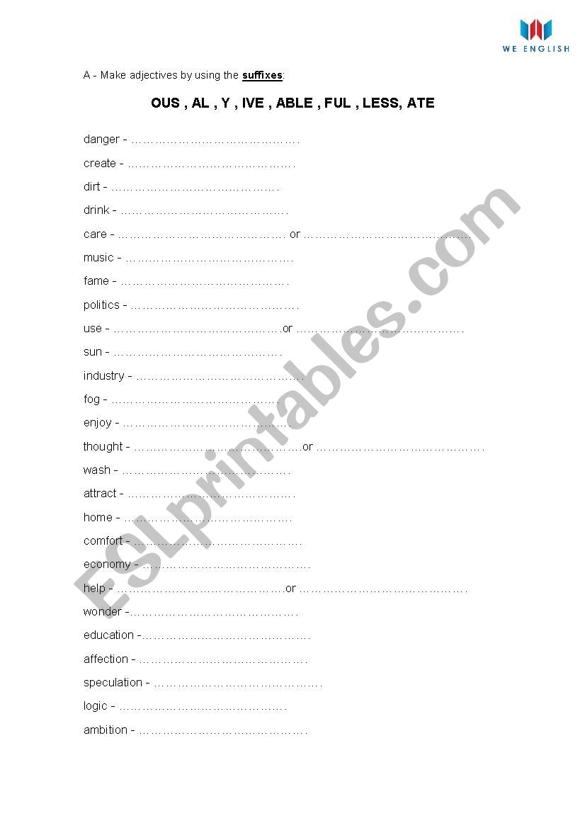 Prefixes and Suffixes Exercise