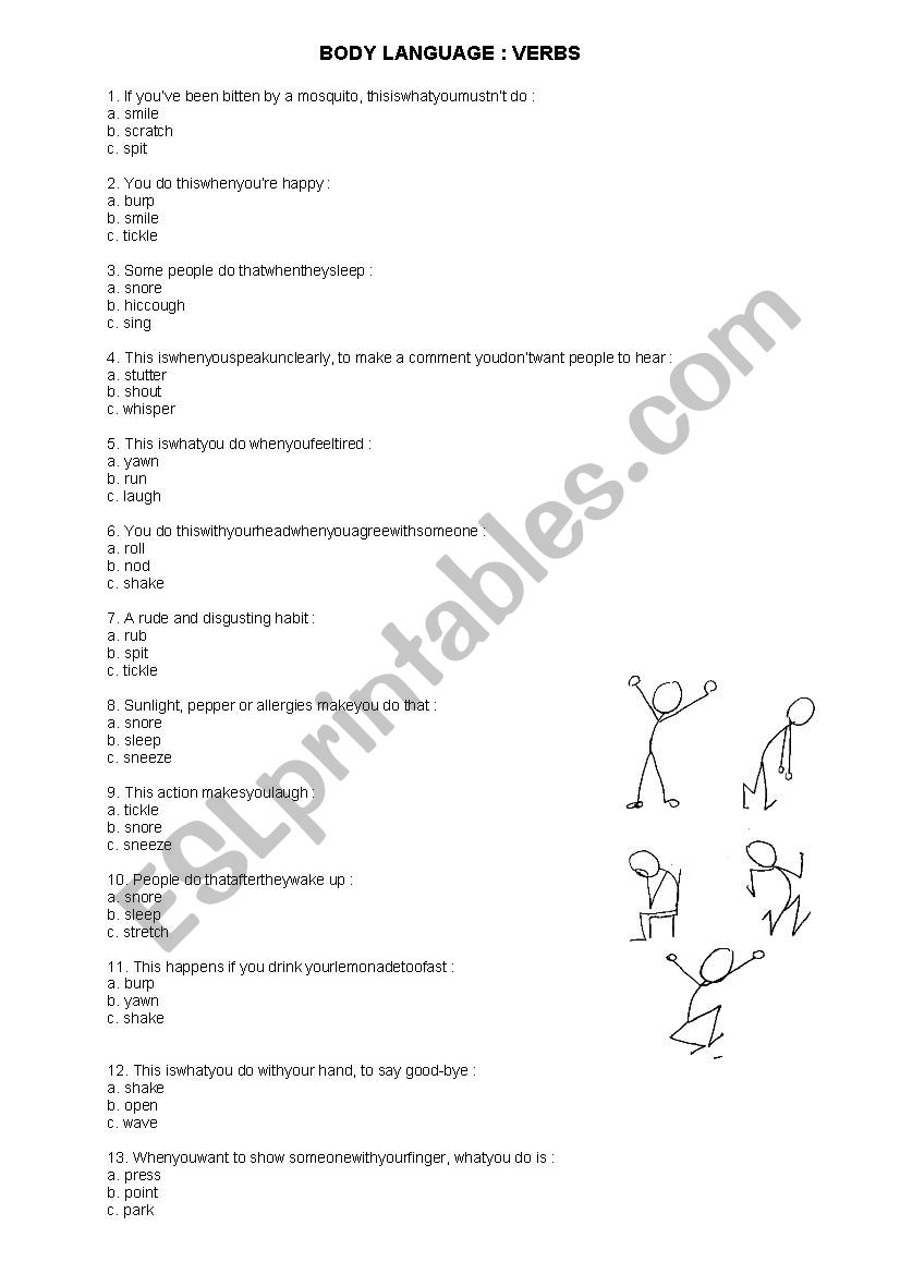 BODY LANGUAGE worksheet