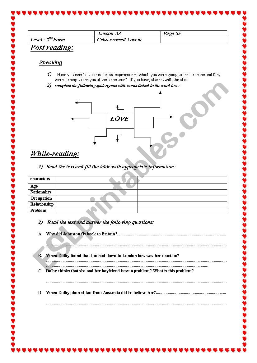 criss cross lovers worksheet