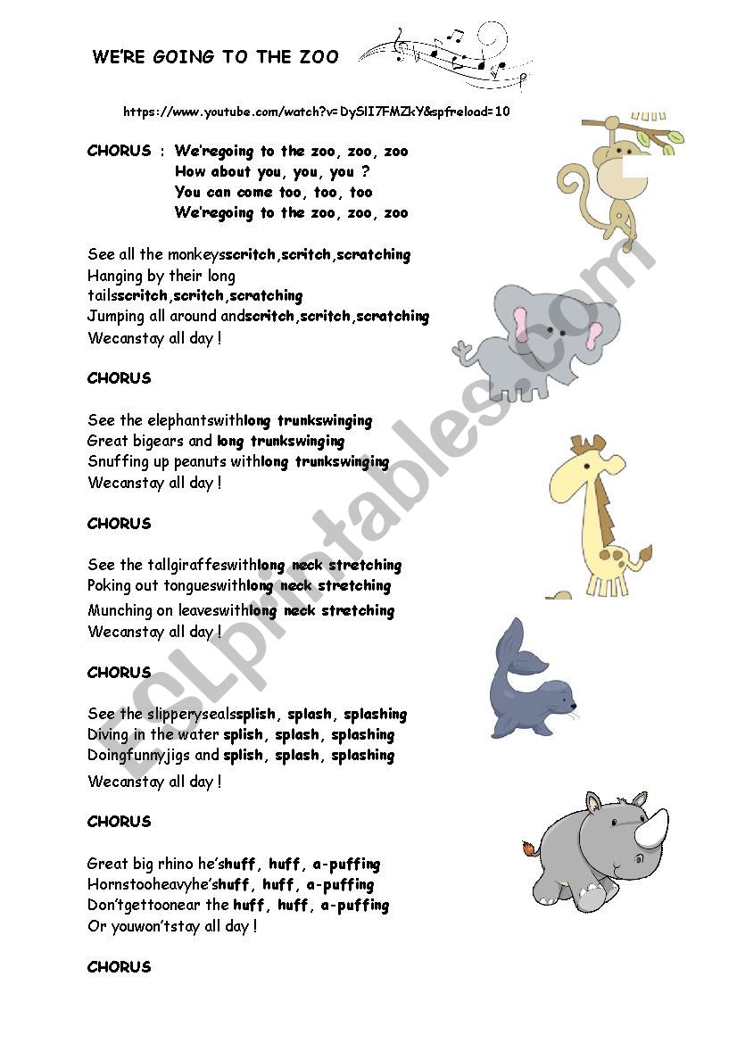song about the zoo worksheet