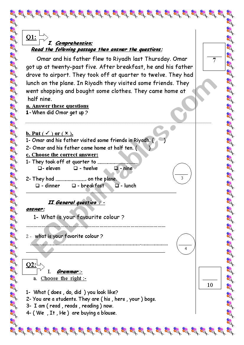 english test for first intermediate grade 